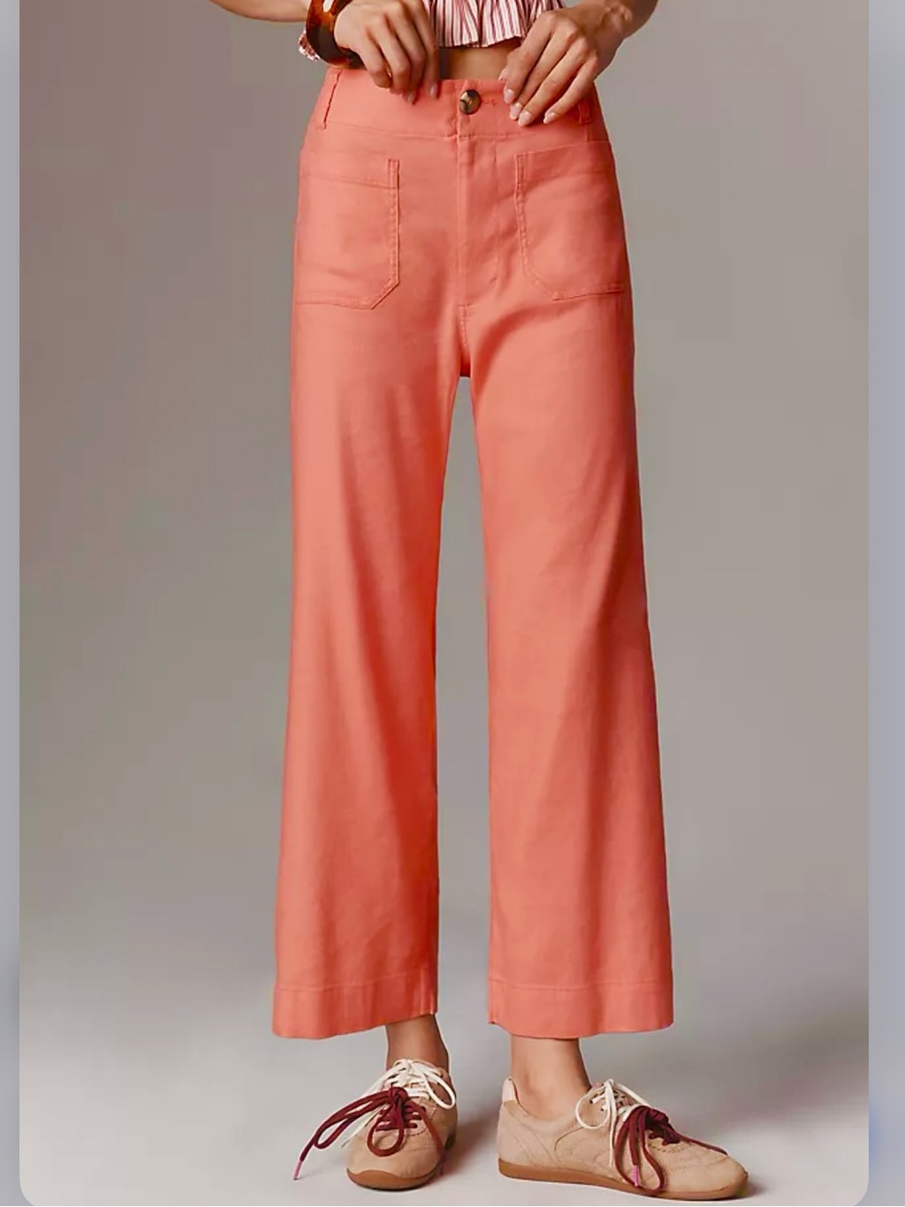 NWT Maeve Coral Linen Cropped Wide-Leg Colette Pants
